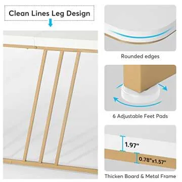 Tribesigns 63" Executive Desk, Large Home Office Desk with Metal Frame, Modern Wood Study Writing Computer Desk Conference Table for Home Office, White & Gold