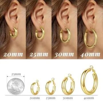 SHOWNII Chunky Gold Hoop Earrings - 14K Gold Plated Earrings for Women Hollow Tube Thick Hoops