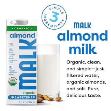 MALK Almond Milk Unsweetened (32oz, Pack of 6) - Shelf Stable Organic Almond Milk, Non GMO, Whole 30...