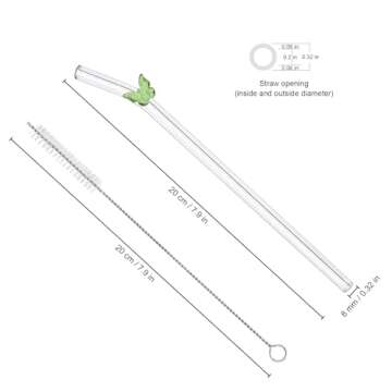 DUMING-IN 6 Pcs Reusable Glass Straws with 2 Cleaning Brushes, Cute Colorful Butterfly Glass Straws Shatter Resistant, Reusable Straws Dishwasher Safe for Juices, Smoothies, Milkshakes, Teas