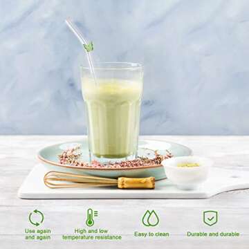 DUMING-IN 6 Pcs Reusable Glass Straws with 2 Cleaning Brushes, Cute Colorful Butterfly Glass Straws Shatter Resistant, Reusable Straws Dishwasher Safe for Juices, Smoothies, Milkshakes, Teas