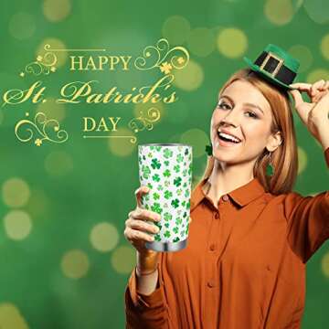 Zopeal 2 Pieces St Patrick Day Tumbler Green Cups for Women and Men, Irish Shamrock Tumbler with Lid...