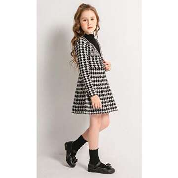 SMILING PINKER Girls Dresses Houndstooth Knitted Sweater Flare Winter Dress Mock Neck (Black, 6-7 Years)