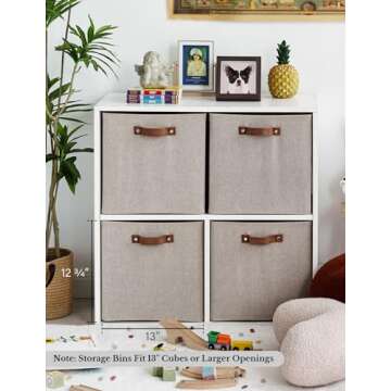 StorageWorks 13x13 Storage Cubes, Collapsible Storage Bins Organizer for Closet, Fabric Storage Box with PU Handles, Brown and Beige, 6-Pack