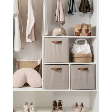 StorageWorks 13x13 Storage Cubes, Collapsible Storage Bins Organizer for Closet, Fabric Storage Box with PU Handles, Brown and Beige, 6-Pack