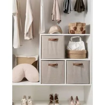 StorageWorks 13x13 Storage Cubes, Collapsible Storage Bins Organizer for Closet, Fabric Storage Box with PU Handles, Brown and Beige, 6-Pack