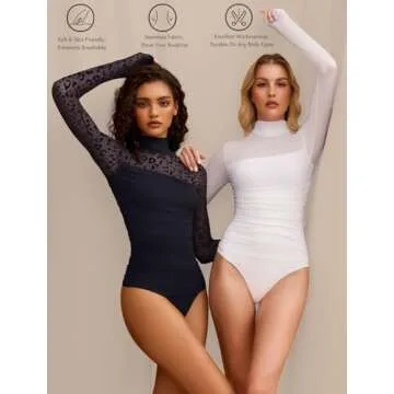 Avidlove Women Long Sleeve Bodysuit Turtle Neck Shapewear Body Suits Mesh Going Out Tops New Years Eve Outfits