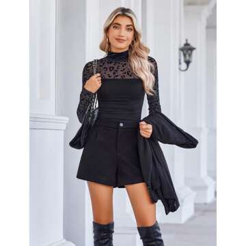 Avidlove Women Long Sleeve Bodysuit Turtle Neck Shapewear Body Suits Mesh Going Out Tops New Years Eve Outfits