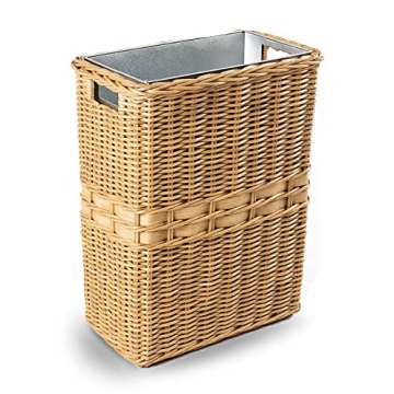 The Basket Lady Large Rectangular Wicker Waste Basket with Metal Liner, 14.5 in L x 9 in W x 18 in H...