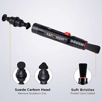 K&F Concept 4-in-1 Camera Lens Cleaning Kit with Lens Cleaning Pen, Camera Air Blower, Microfiber Cleaning Cloth, Lens Cleaner Kit for Canon Nikon Pentax Sony DSLR Camera Lens Filter Cell Phones