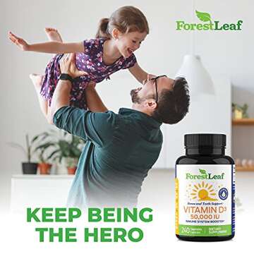 ForestLeaf Vitamin D3 50000 IU - Bone Health and Immune Support - Small Easy to Swallow Vegetable Capsules - Non-GMO Gluten Free VIT D - VIT D3 Vitamin D Supplements for Women and Men, 240 Count