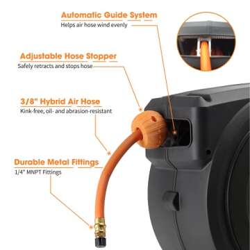 Giraffe Tools 50ft Retractable Air Hose Reel for Easy Use