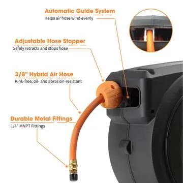 Giraffe Tools 50ft Retractable Air Hose Reel for Easy Use