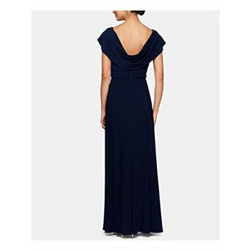 Elegant Navy A-Line Dress with Cowl Neck for Women