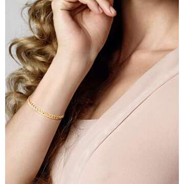 Miabella 18K Gold Over Sterling Silver Italian 5mm Solid Diamond-Cut Cuban Link Curb Chain Bracelet for Men Women, 925 Made in Italy (8 Inches)