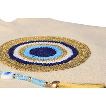Tote Bag for Women with Handmade Crochet Evil Eye Natural Jute Beach Bag Waterproof Lining Off-White