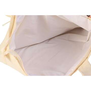 Tote Bag for Women with Handmade Crochet Evil Eye Natural Jute Beach Bag Waterproof Lining Off-White