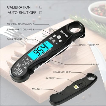 KULUNER Waterproof Digital Instant Read Thermometer 4.6" Probe