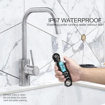 KULUNER Waterproof Digital Instant Read Thermometer 4.6" Probe