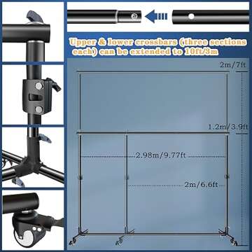 10 * 7ft Backdrop Stand, with Wheels, Adjustable Heavy-Duty Backdrop Stand, Banner Background Stand, Backdrop Support System for Parties Photo Photography