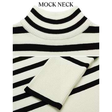 ZESICA Women's Winter Sweaters Casual Turtleneck Long Sleeve Striped Side Slit Loose Pullover Sweater Jumper Tops