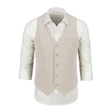 Furuyal Men Suit Casual Wedding Suits Linen Suits for Men 2 Piece Suits Groomsmen Tuxedos Summer Beach Prom Vest and Pants Set Beige-L