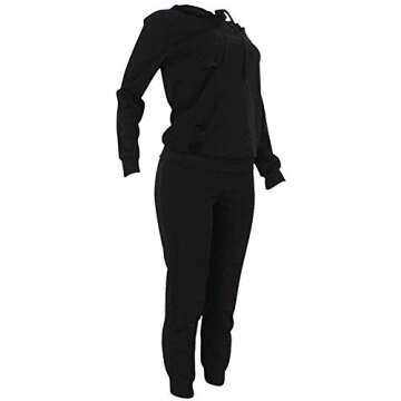 Women Casual Ripped Hole Pullover Hoodie Sweatpants 2 Piece Sport Jumpsuits Outfits Set (Black, M)