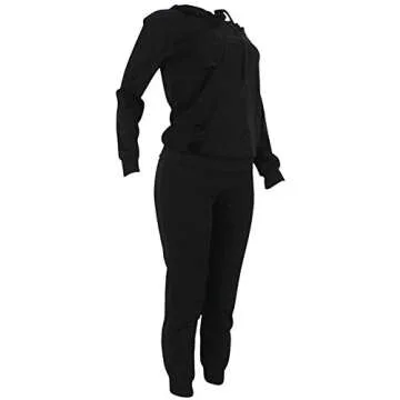 Women Casual Ripped Hole Pullover Hoodie Sweatpants 2 Piece Sport Jumpsuits Outfits Set (Black, M)