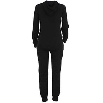 Women Casual Ripped Hole Pullover Hoodie Sweatpants 2 Piece Sport Jumpsuits Outfits Set (Black, M)