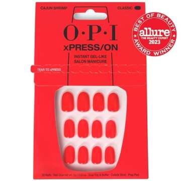 OPI xPRESS/ON Cajun Shrimp | Bright Red Short Round Press On Nails for Effortless Style