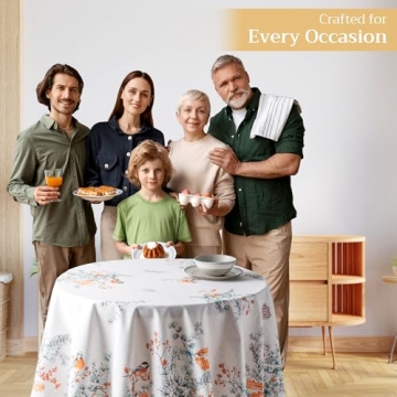 Maison d'Hermine Table Cloth Round 100% Cotton 69 Inches - Shabby Chic Fall Tablecloth for Thanksgiv...