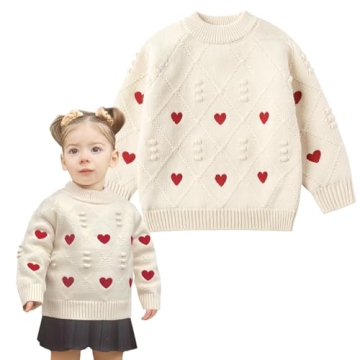 Curipeer Baby Girls Knitted Pullover Sweater Embroidered Romantic Heart Spring Outfit Sweater Beige ...
