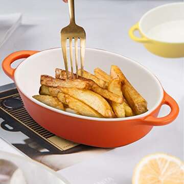 Foraineam 6 Colors Oval Porcelain Ramekins 10 oz Oven Safe Creme Brulee Souffle Baking Ramekin Dishes Bowl with Double Handles