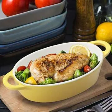 Foraineam 6 Colors Oval Porcelain Ramekins 10 oz Oven Safe Creme Brulee Souffle Baking Ramekin Dishes Bowl with Double Handles