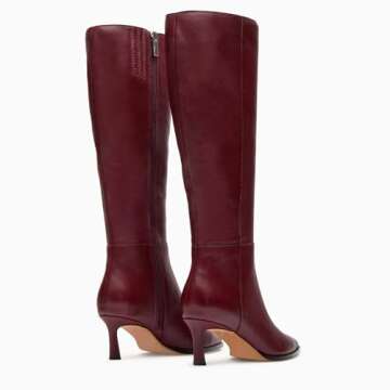 MICIFA Burgundy Kitten Heel Knee High Boots for Women Tall Leather Boots Stiletto Pointed Toe Gogo Tall Boots Cherry Wine Red Dress Boots