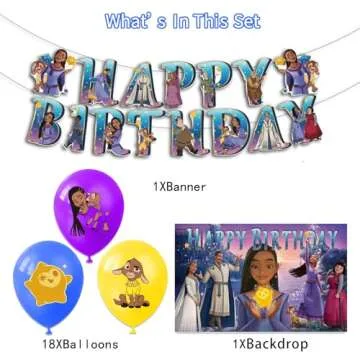 42pcs Wish Birthday Party Supplies Pack Includes，Banner，Cake Topper，Blackdrop,Balloons for Wis...