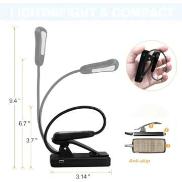 Book Light Reading Lights for Books in Bed with 3 Colors and 9 Brightness, LED Book Reading Light with Clip for Kids, USB Reading Light for Bed, Sofa, Music Stand, Office, Travel (Black Basic)