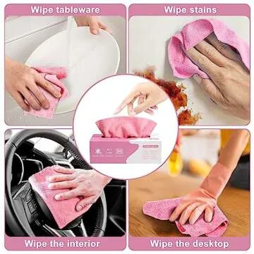 Luiruey Microfiber Cleaning Cloth Rags in A Box (20 Count) -7.9" x 7.9" Reusable Microfiber Towels for Cars - Edgeless Terry Towels,Small Microfiber Towel for Home, Kitchen (Pink)