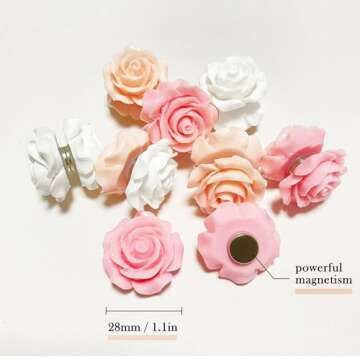 15 pcs Cute Flower Magnets - Pink Rose for Decoration