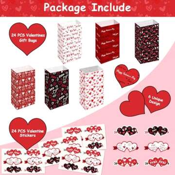 Valentines Bags - 24 PCS Valentines Gift Bags for Class School,Valentine Treat Bags with Stickers - ...