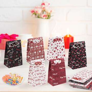 Valentines Bags - 24 PCS Valentines Gift Bags for Class School,Valentine Treat Bags with Stickers - Valentine Goodie Bags for Kids | Valentines Day Gifts for Kids - Valentines Decorations Party Favors
