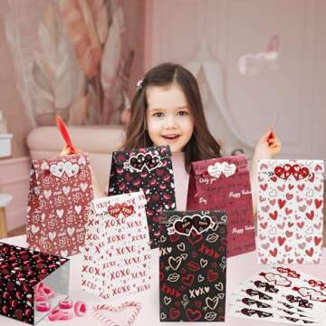 Valentines Bags - 24 PCS Valentines Gift Bags for Class School,Valentine Treat Bags with Stickers - Valentine Goodie Bags for Kids | Valentines Day Gifts for Kids - Valentines Decorations Party Favors