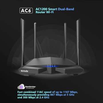 Tenda AC1200 Smart WiFi Router, High Speed Dual Band Wireless Internet Router with Smart APP, 4 x 10...