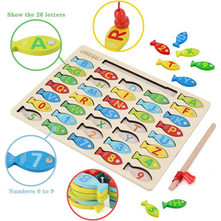Magnetic Wooden Fishing Game for Toddlers