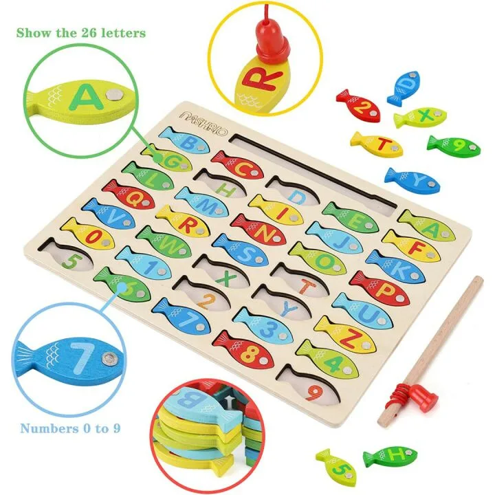 Magnetic Wooden Fishing Game for Toddlers