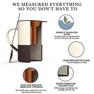 Mora Ceramics Tea Cup with Loose Leaf Infuser, Spoon and Lid, 12 oz, Microwave and Dishwasher Safe Coffee Mug - Rustic Matte Ceramic Glaze, Modern Herbal Tea Strainer - Great Gift for Women, Garnet