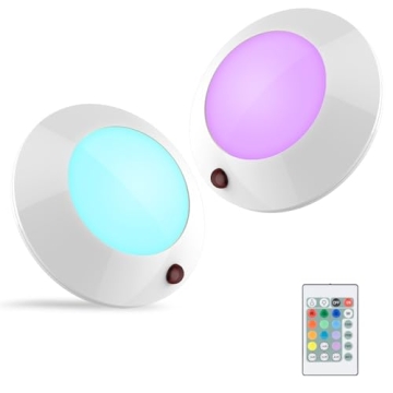 BIGLIGHT Battery Operated LED Ceiling Light, Remote Controlled, 12 Color Changing Mood Light, Hallwa...