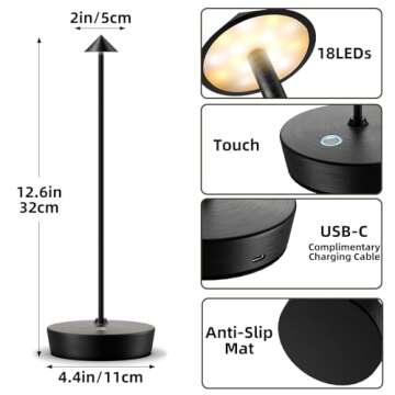 YHT Cordless Rechargeable Table Lamp Waterproof LED Light