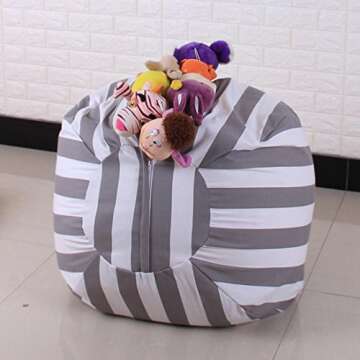 WensLTD Stuffed Animals Storage Bean Bag Cover - Kids Bedroom Organizer for Plush Cuddly Jumbo Animal Toys (A)