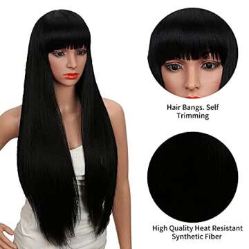 Kalyss 28 Inch Black Wig - Perfect for Cosplay and Daily Wear